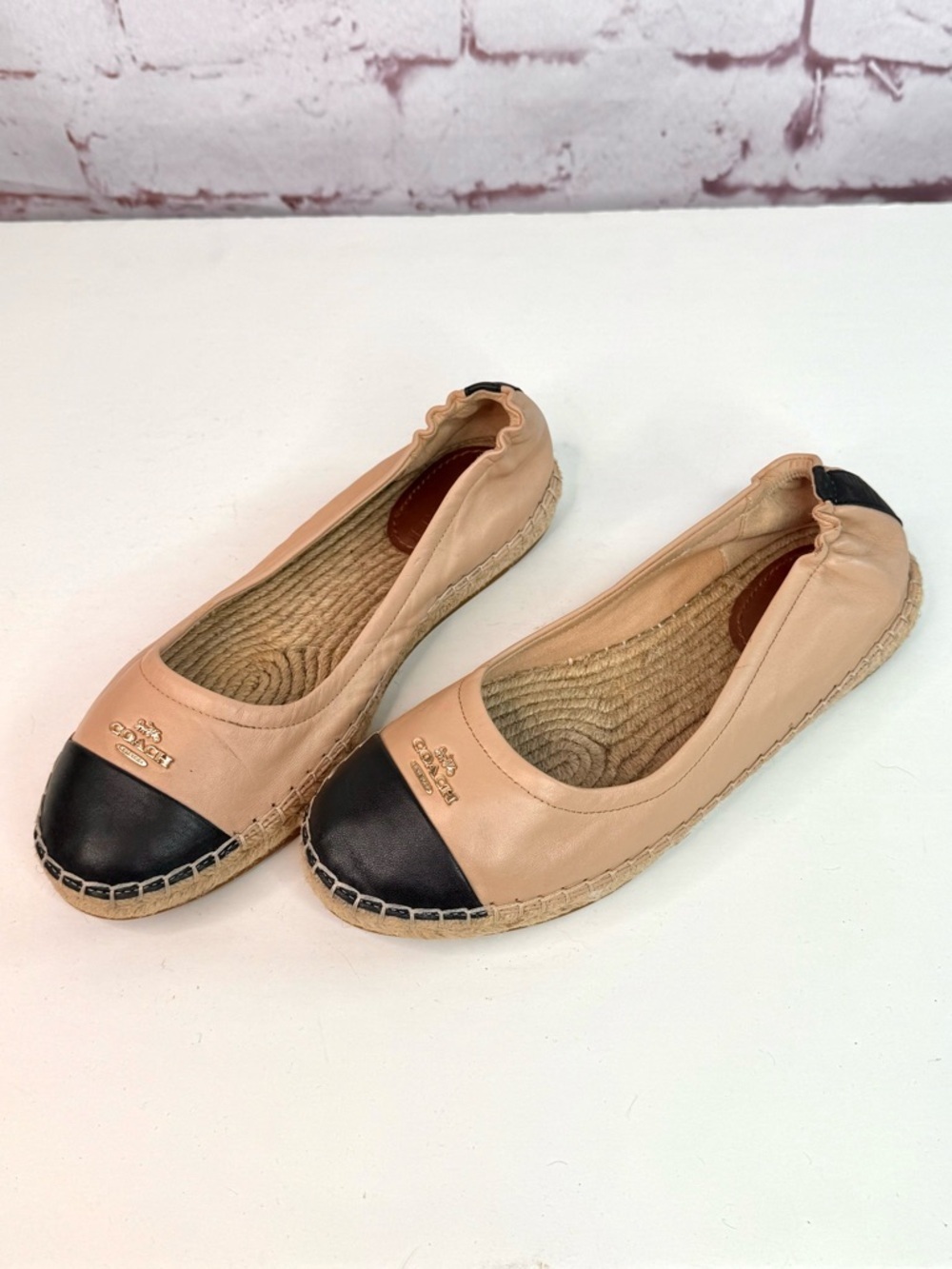 COACH Camryn Beige Black Leather Espadrille Slip On Loafers Size 7 - Picture 7 of 16